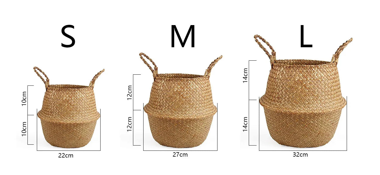 Foldable Seagrass Storage Basket — Natural Boho Charm