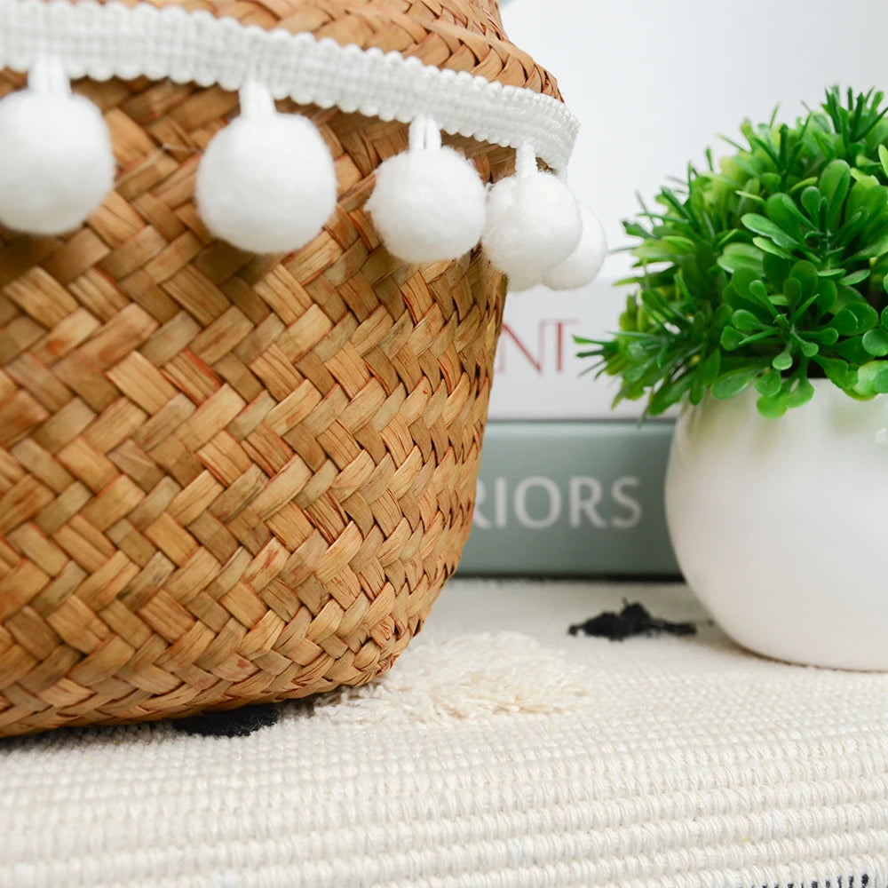 Foldable Seagrass Storage Basket — Natural Boho Charm