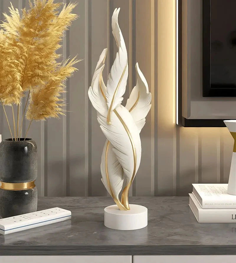 Modern Feather Resin Sculpture – Elegant Accent for Your Space