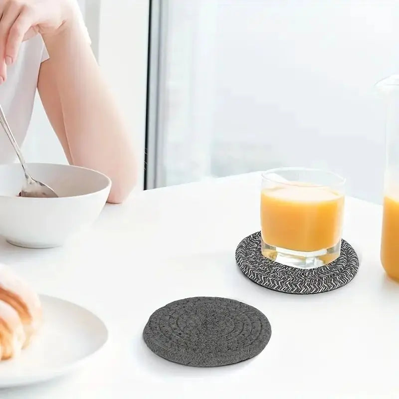 8-Piece Cotton Woven Coaster Set – Cozy Boho Charm for Your Table