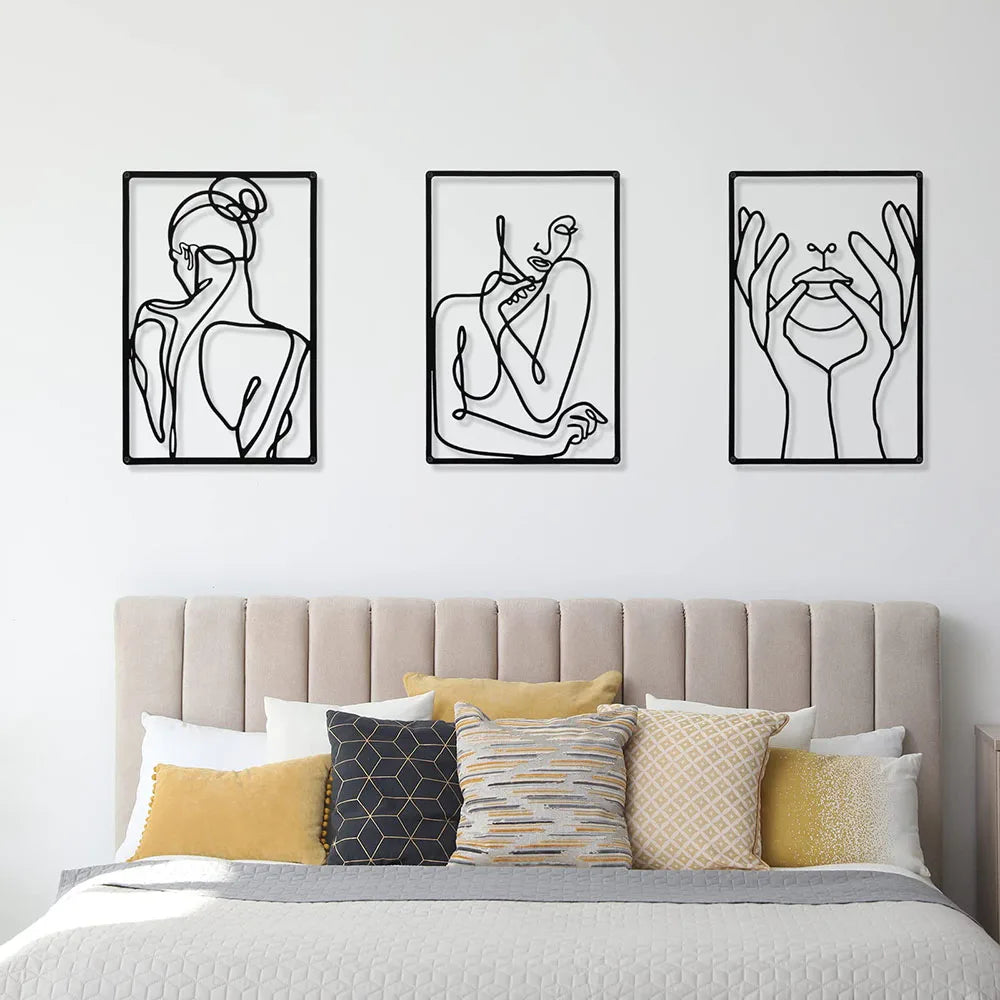 3-Piece Set – Minimalist Abstract Woman Metal Wall Art