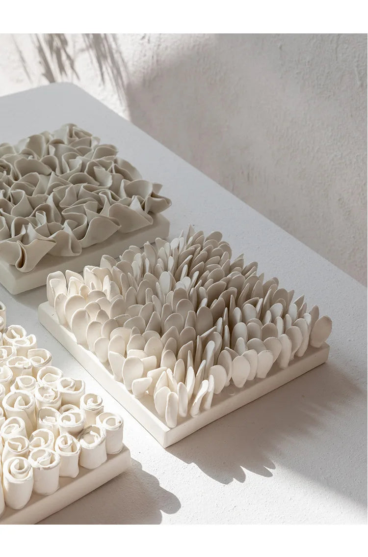 Set of Designer Textured Ceramic Wall Panels – Modern Square Relief Art