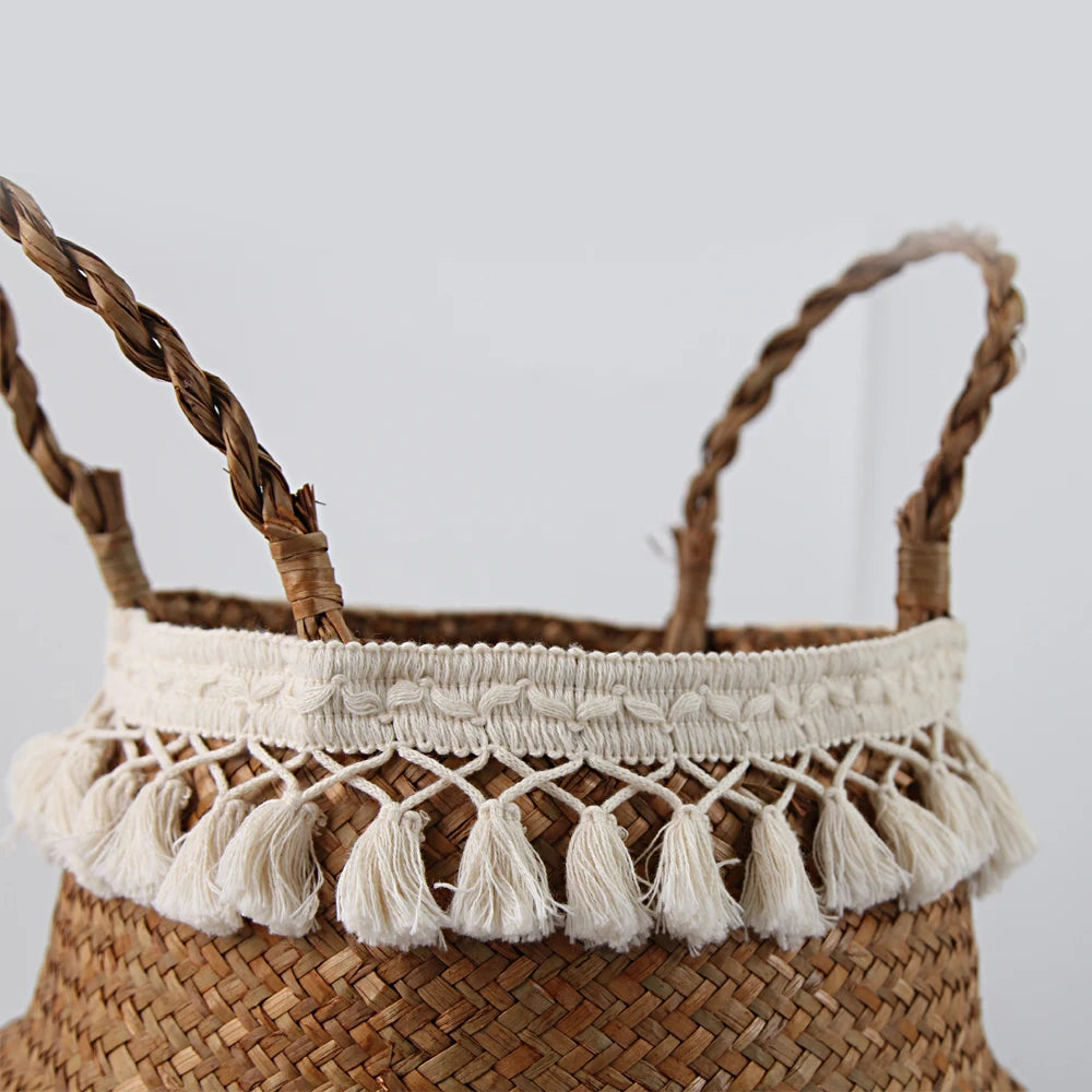 Foldable Seagrass Storage Basket — Natural Boho Charm