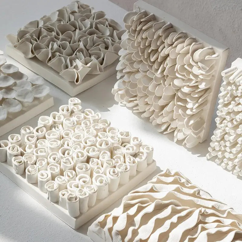Set of Designer Textured Ceramic Wall Panels – Modern Square Relief Art