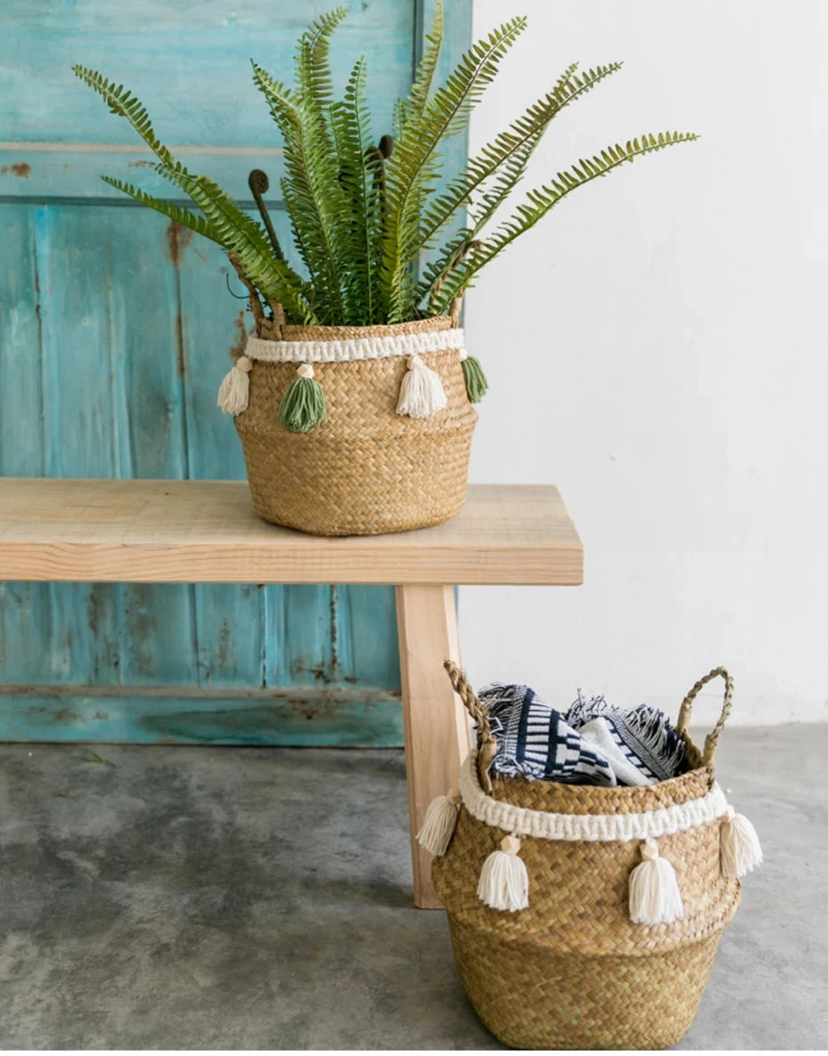 Handwoven Seagrass Basket with Tassel — Natural Elegance for Your Home