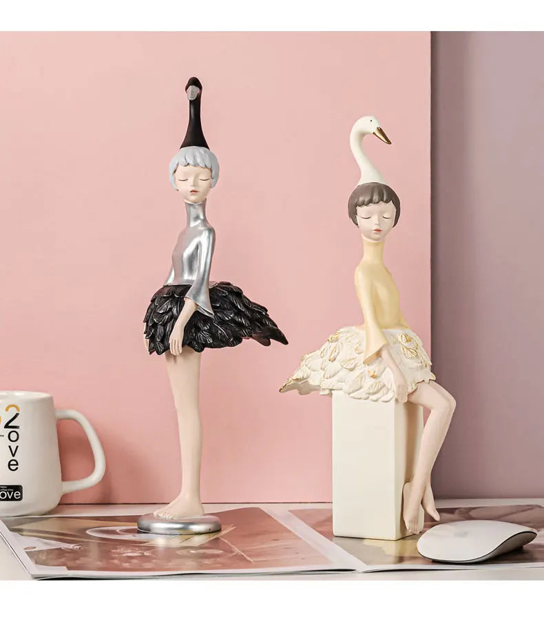 Unique Swan-Inspired Resin Girl Figurines – Sweet Morandi Colors for Modern Interiors