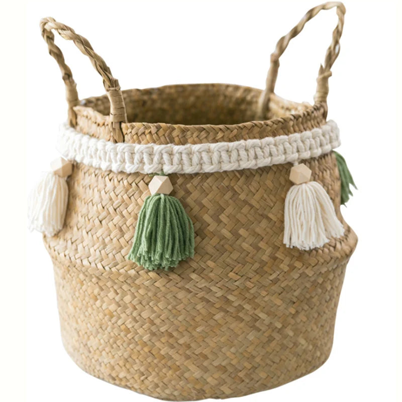 Handwoven Seagrass Basket with Tassel — Natural Elegance for Your Home