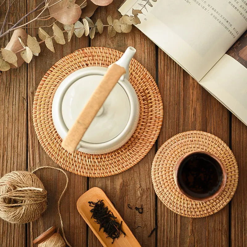 Handmade Natural Rattan Coasters – Warmth & Texture for Your Table