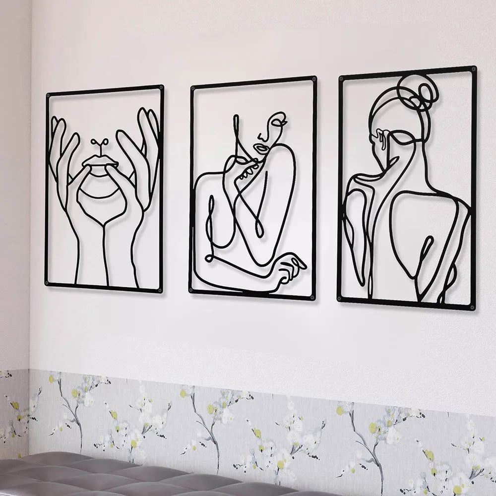 3-Piece Set – Minimalist Abstract Woman Metal Wall Art