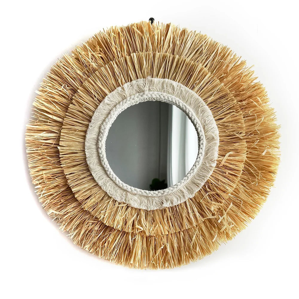 Raffia Circle Wall Mirror