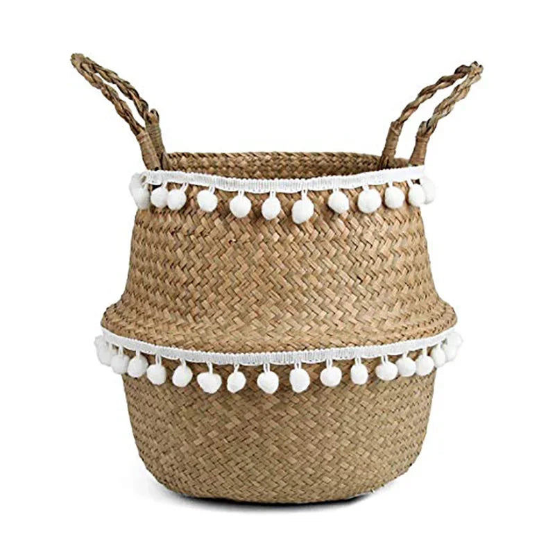 Foldable Seagrass Storage Basket — Natural Boho Charm