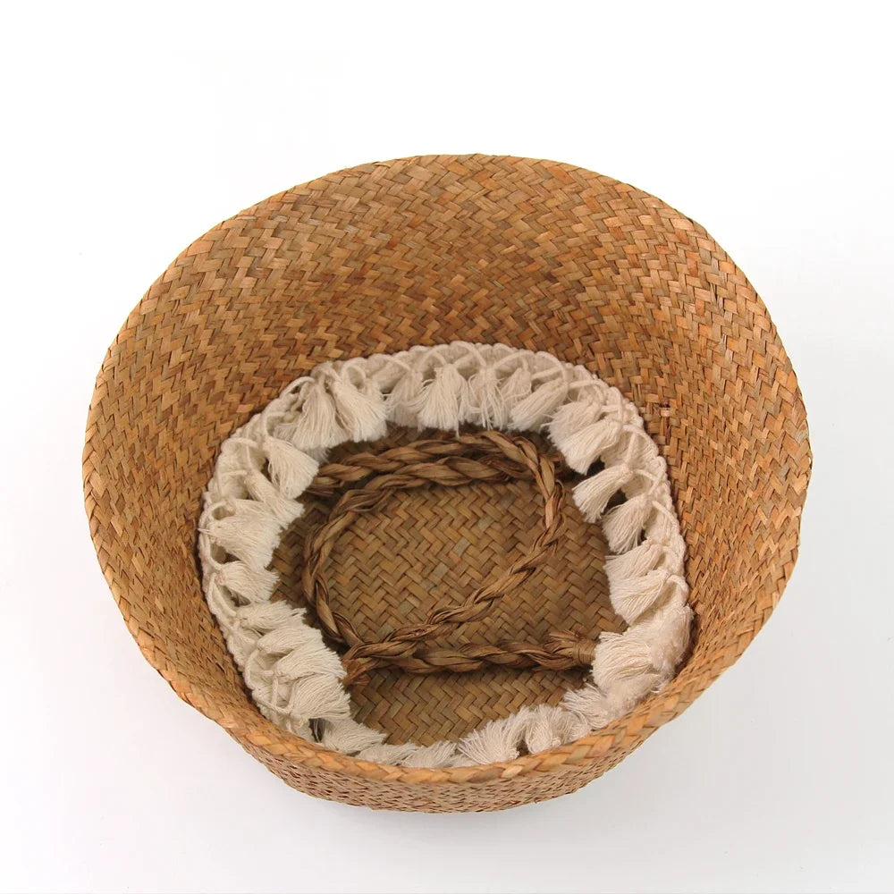 Foldable Seagrass Storage Basket — Natural Boho Charm