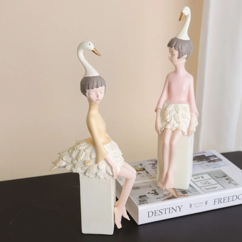 Unique Swan-Inspired Resin Girl Figurines – Sweet Morandi Colors for Modern Interiors