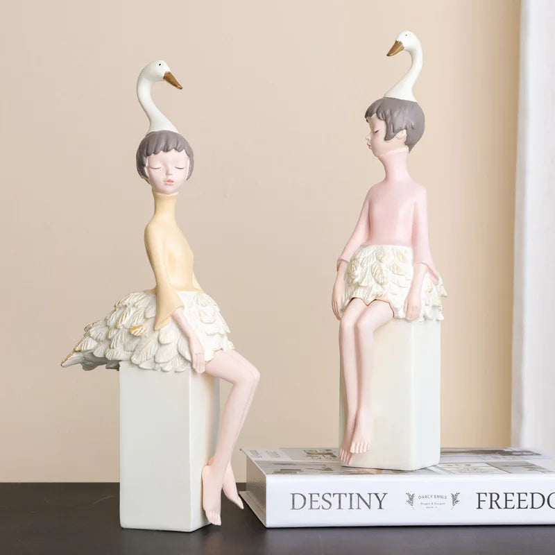 Unique Swan-Inspired Resin Girl Figurines – Sweet Morandi Colors for Modern Interiors