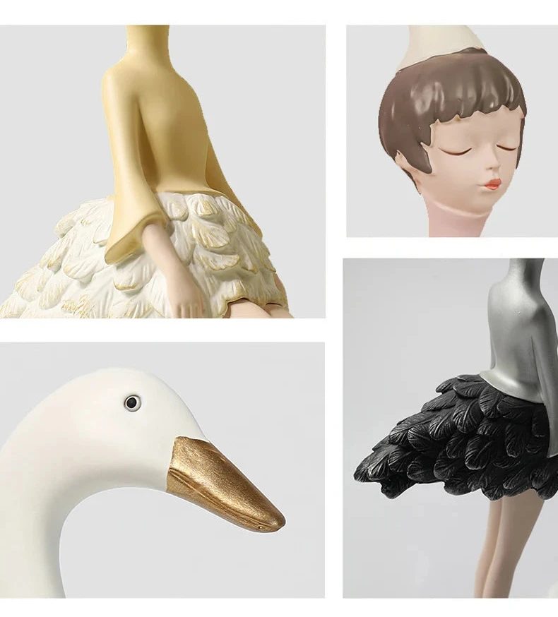 Unique Swan-Inspired Resin Girl Figurines – Sweet Morandi Colors for Modern Interiors