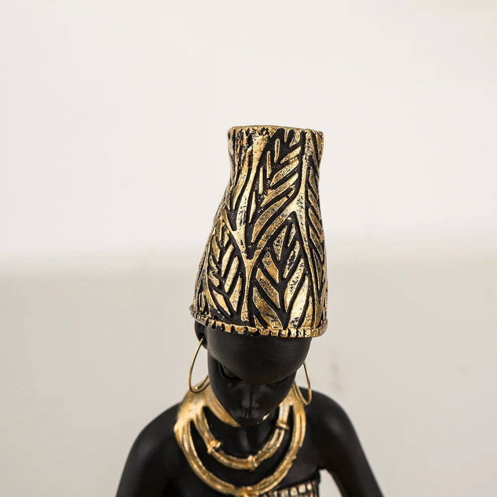 African Girl with Golden Plate – Elegant Decorative Sculpture