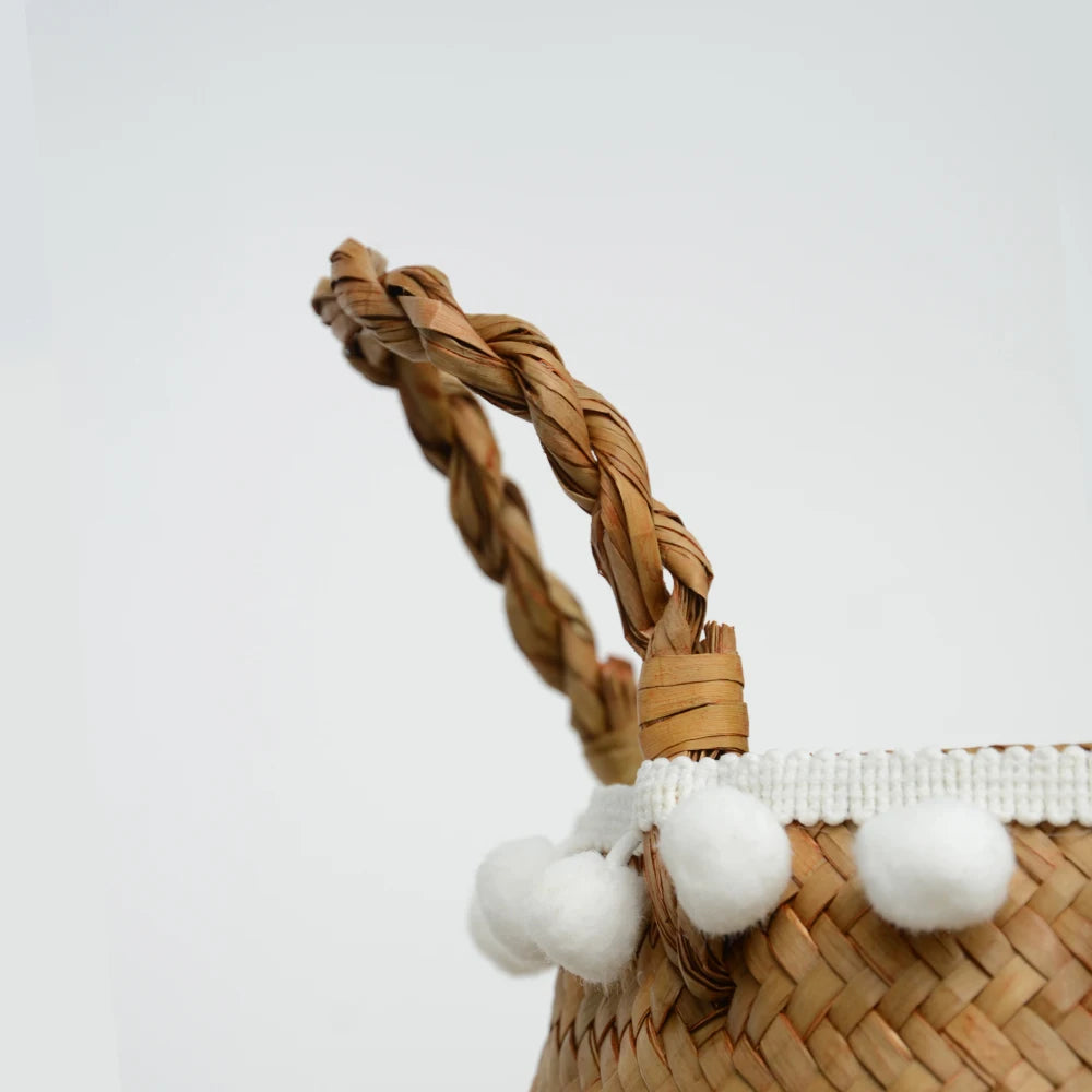 Foldable Seagrass Storage Basket — Natural Boho Charm