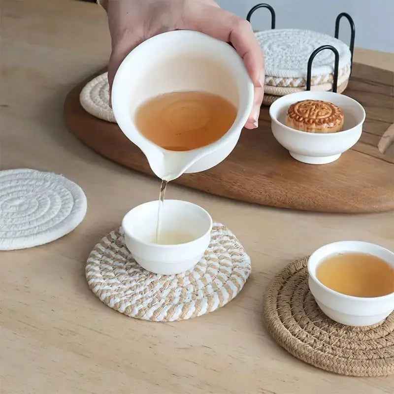 8-Piece Cotton Woven Coaster Set – Cozy Boho Charm for Your Table