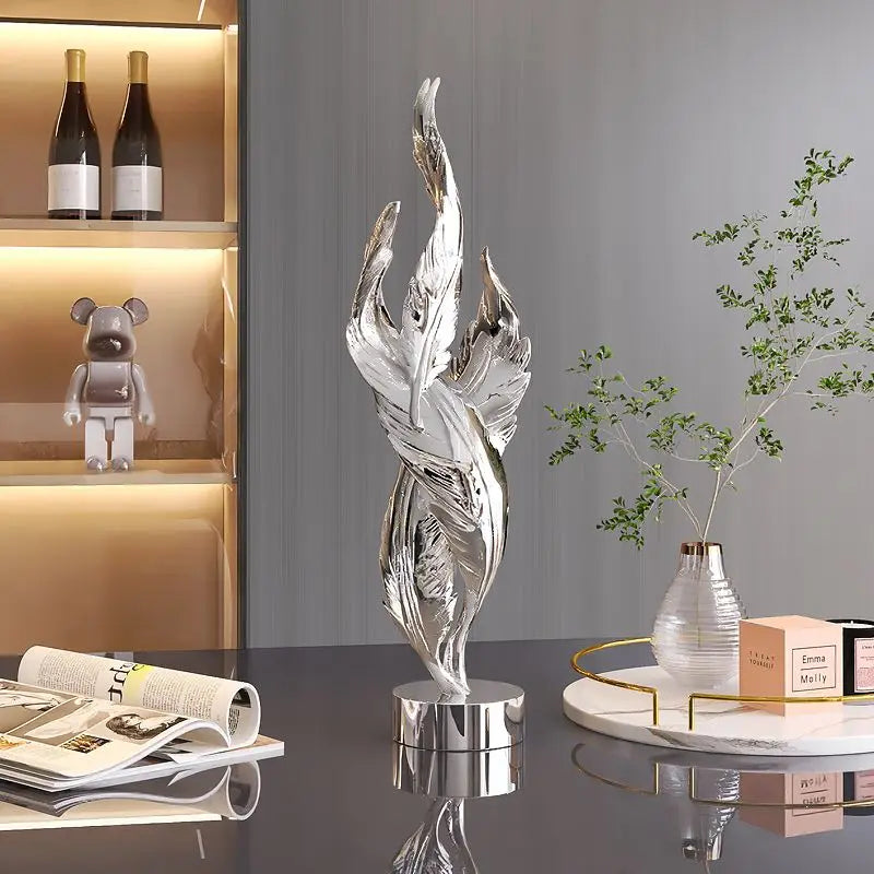 Modern Feather Resin Sculpture – Elegant Accent for Your Space