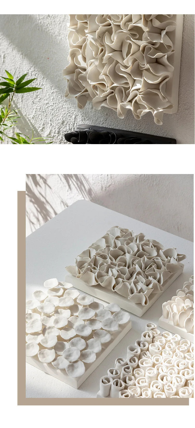 Set of Designer Textured Ceramic Wall Panels – Modern Square Relief Art
