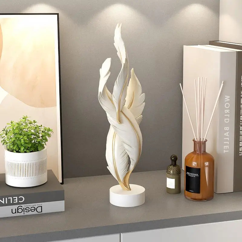 Modern Feather Resin Sculpture – Elegant Accent for Your Space