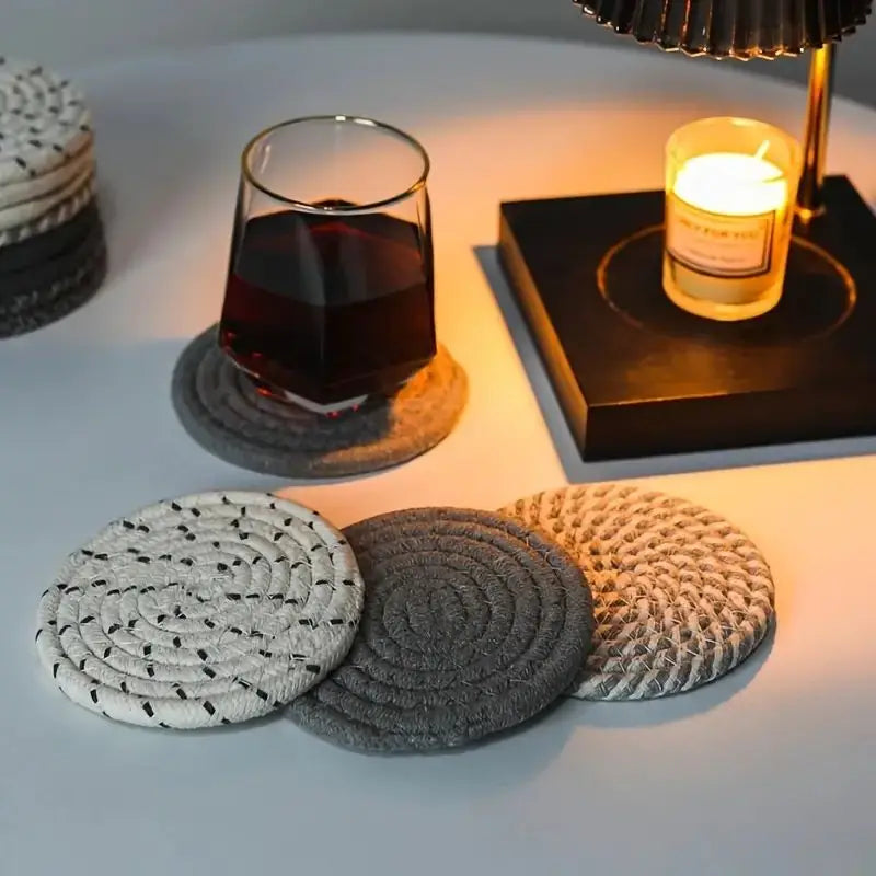 8-Piece Cotton Woven Coaster Set – Cozy Boho Charm for Your Table