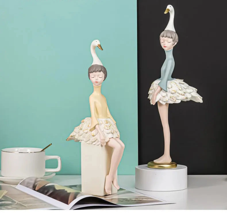 Unique Swan-Inspired Resin Girl Figurines – Sweet Morandi Colors for Modern Interiors