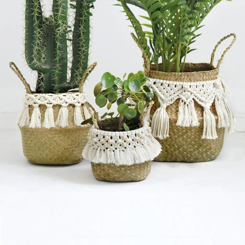 Handwoven Seagrass Basket with Tassel — Natural Elegance for Your Home