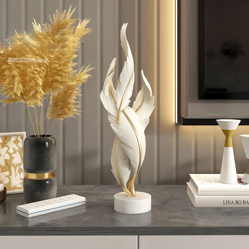 Modern Feather Resin Sculpture – Elegant Accent for Your Space