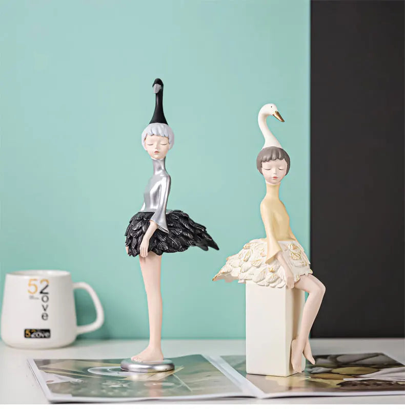 Unique Swan-Inspired Resin Girl Figurines – Sweet Morandi Colors for Modern Interiors