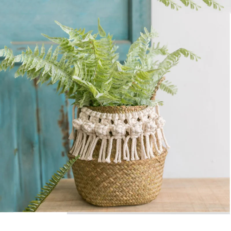 Handwoven Seagrass Basket with Tassel — Natural Elegance for Your Home