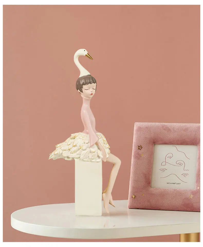 Unique Swan-Inspired Resin Girl Figurines – Sweet Morandi Colors for Modern Interiors
