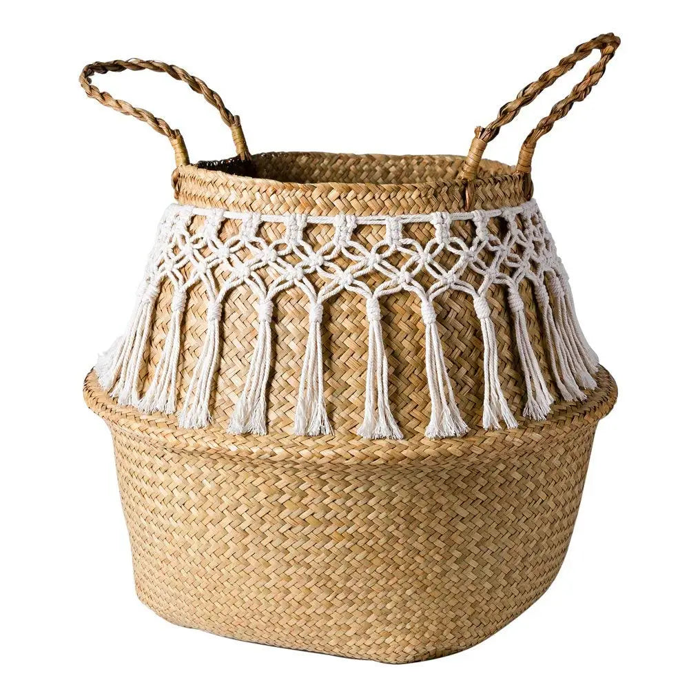 Handwoven Seagrass Basket with Tassel — Natural Elegance for Your Home