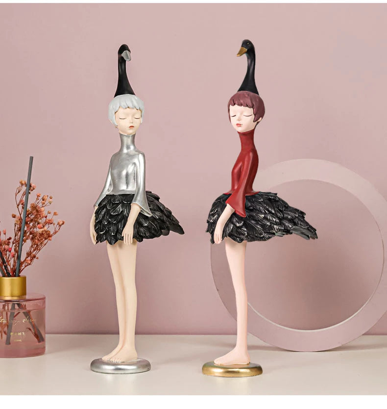 Unique Swan-Inspired Resin Girl Figurines – Sweet Morandi Colors for Modern Interiors