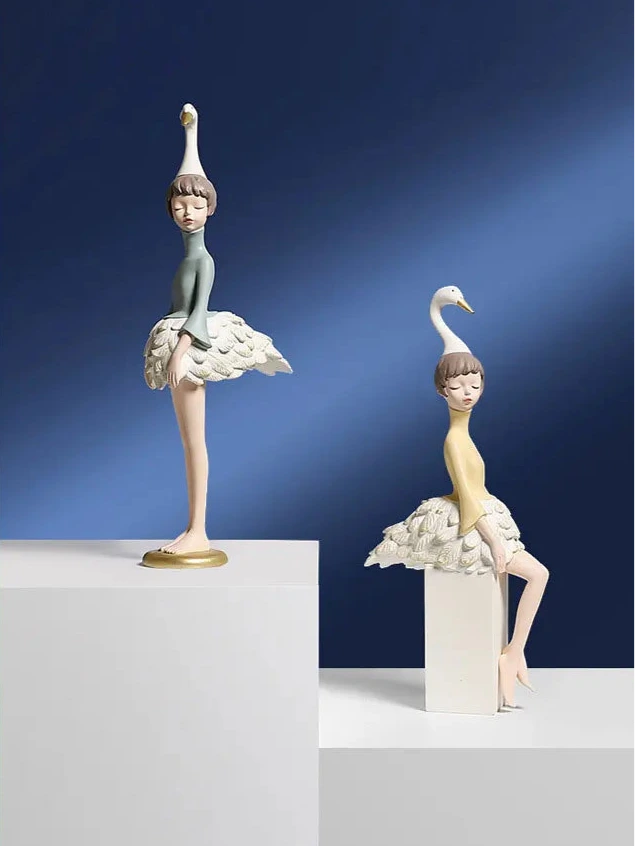 Unique Swan-Inspired Resin Girl Figurines – Sweet Morandi Colors for Modern Interiors
