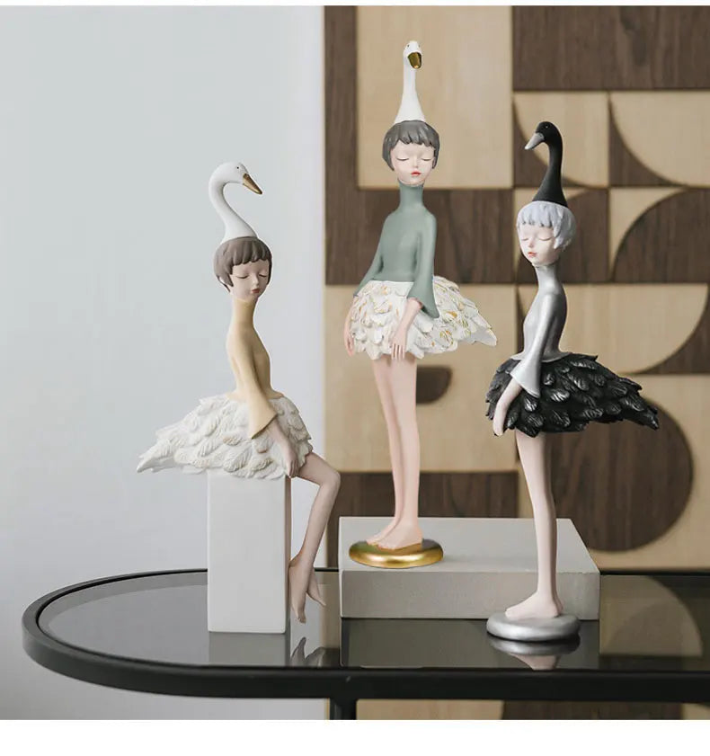 Unique Swan-Inspired Resin Girl Figurines – Sweet Morandi Colors for Modern Interiors