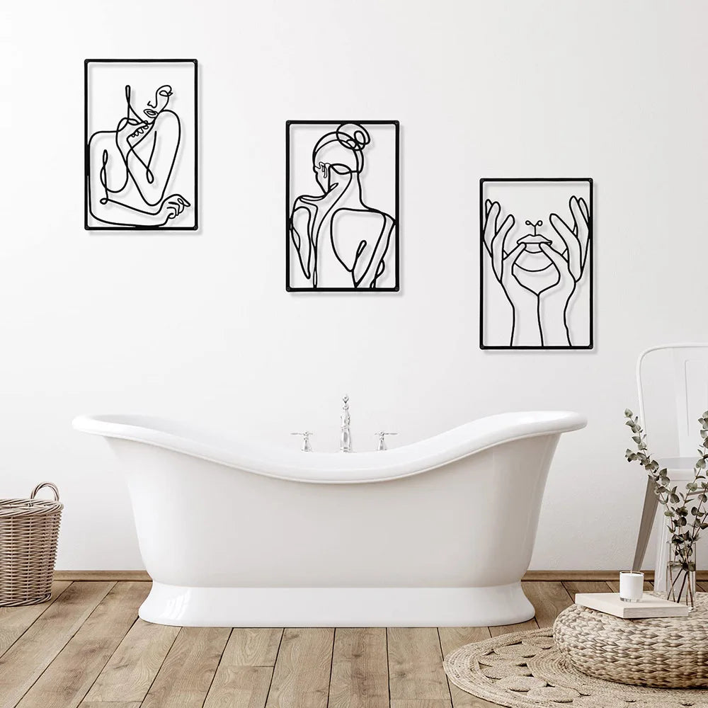3-Piece Set – Minimalist Abstract Woman Metal Wall Art