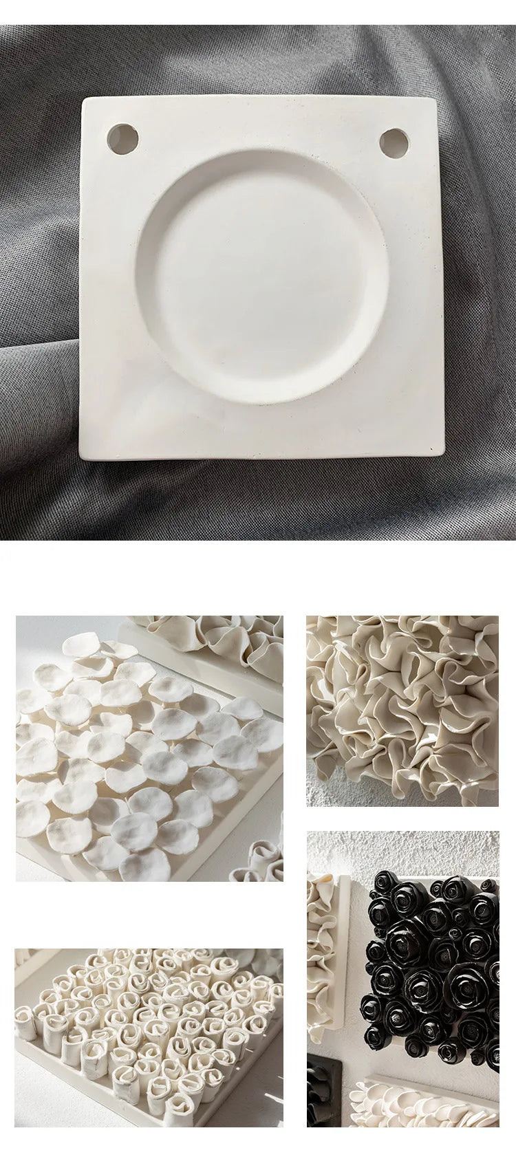 Set of Designer Textured Ceramic Wall Panels – Modern Square Relief Art