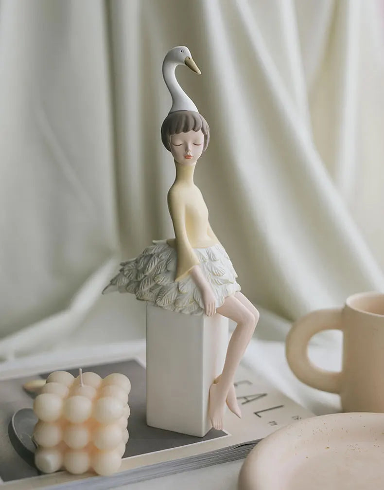 Unique Swan-Inspired Resin Girl Figurines – Sweet Morandi Colors for Modern Interiors