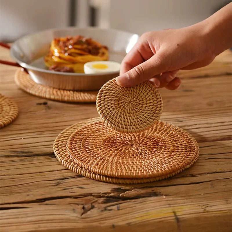 Handmade Natural Rattan Coasters – Warmth & Texture for Your Table