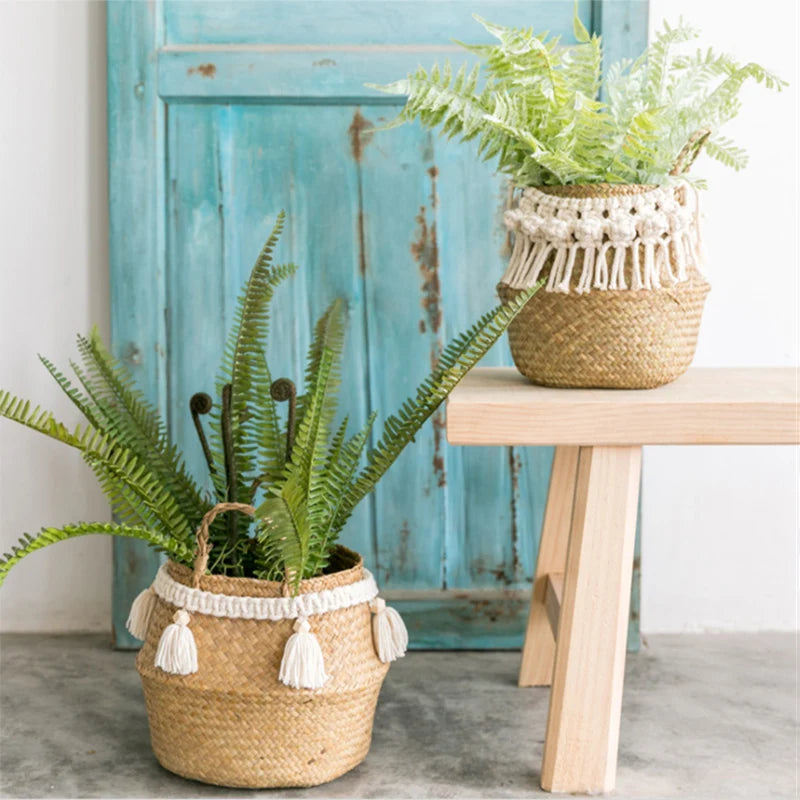 Handwoven Seagrass Basket with Tassel — Natural Elegance for Your Home