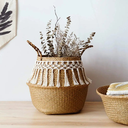 Handwoven Seagrass Basket with Tassel — Natural Elegance for Your Home