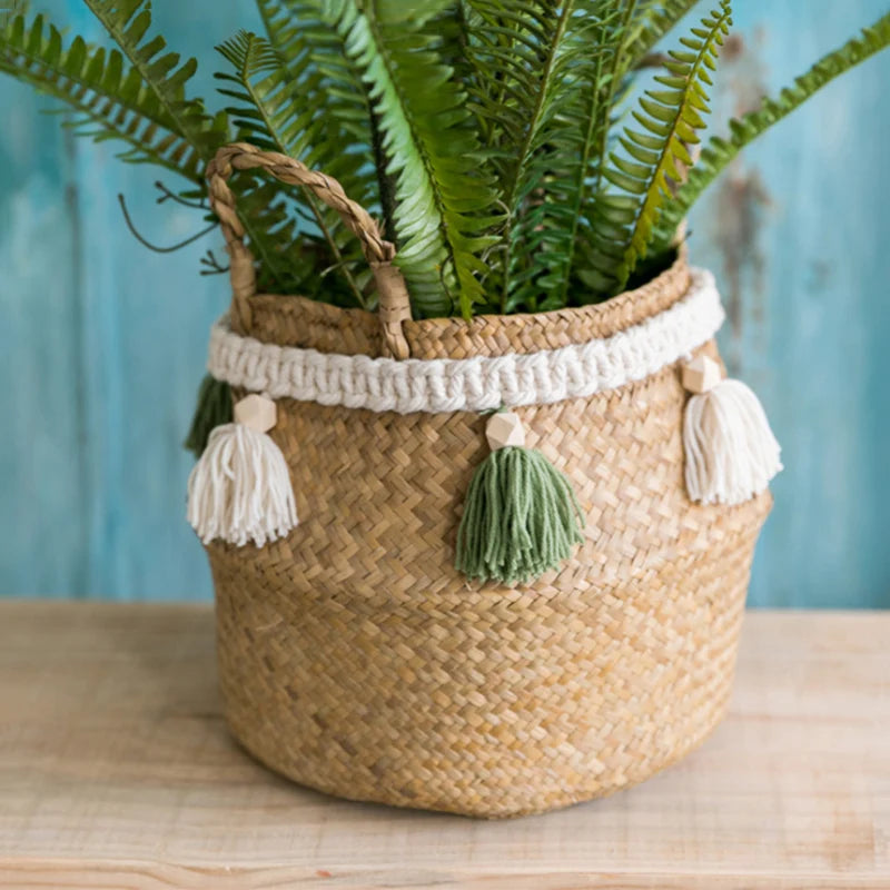 Handwoven Seagrass Basket with Tassel — Natural Elegance for Your Home