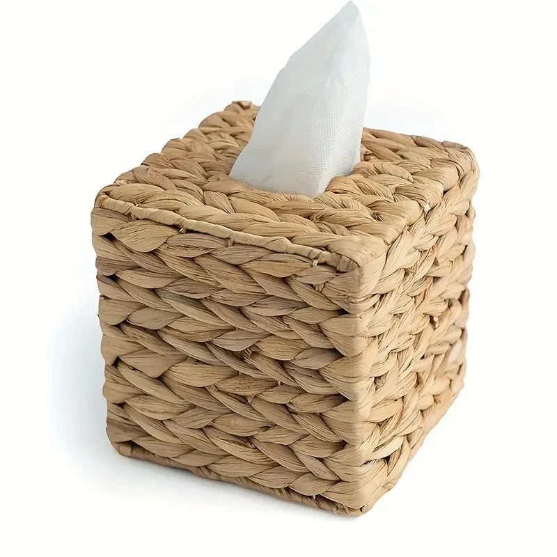 Boho Woven Rattan Tissue Box Cover – Natural Elegance for Your Home