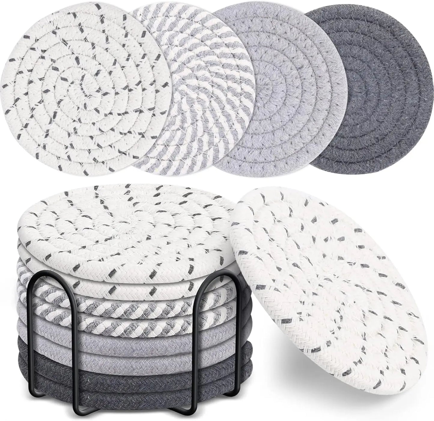 8-Piece Cotton Woven Coaster Set – Cozy Boho Charm for Your Table