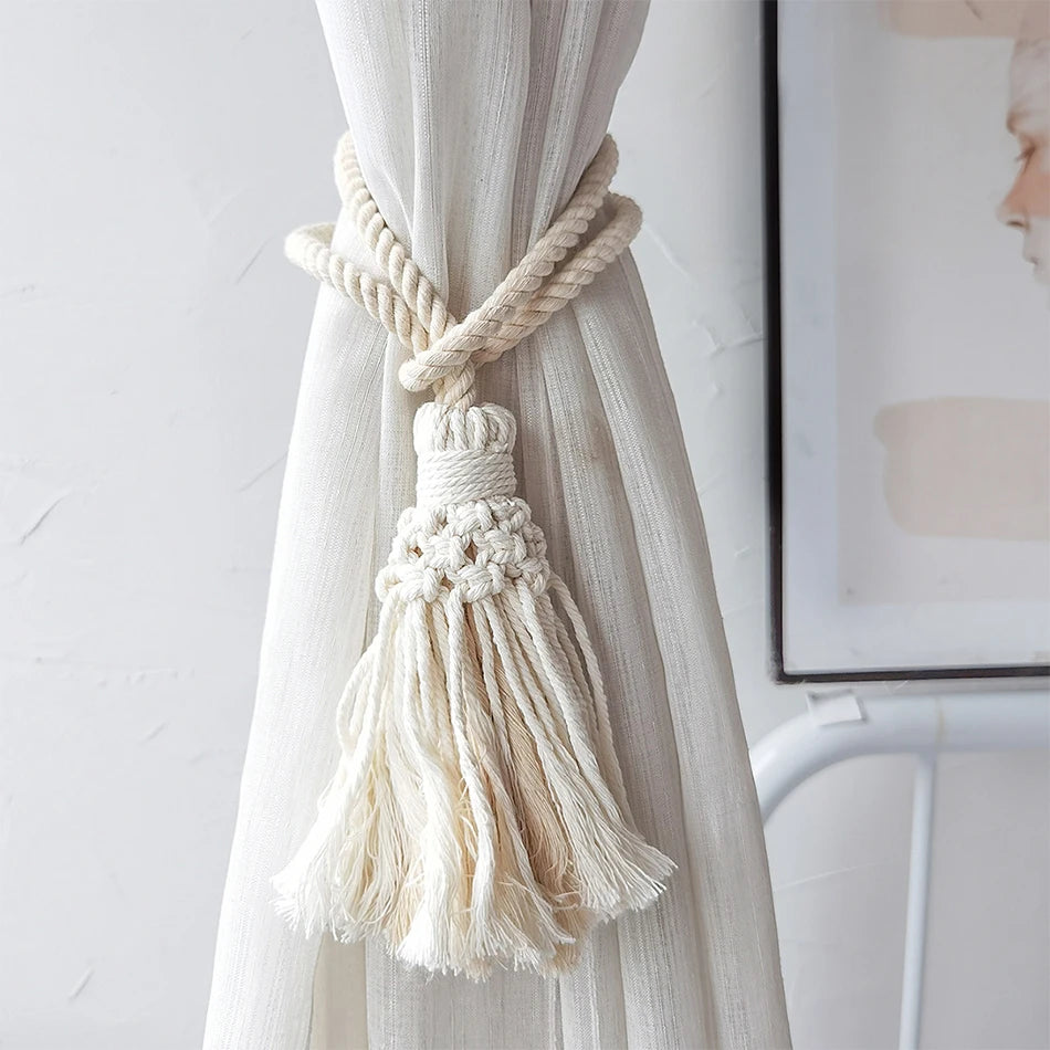 Handwoven Cotton Curtain Tassel — Soft Boho Detail for Your Home