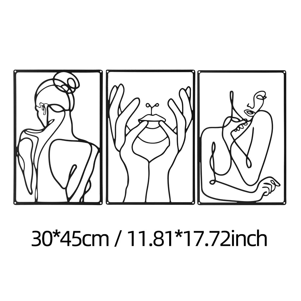 3-Piece Set – Minimalist Abstract Woman Metal Wall Art