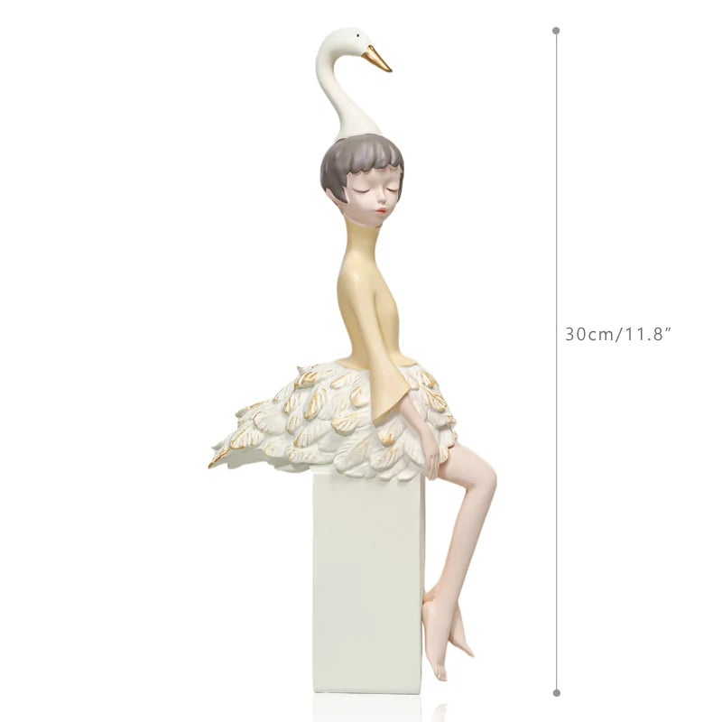 Unique Swan-Inspired Resin Girl Figurines – Sweet Morandi Colors for Modern Interiors