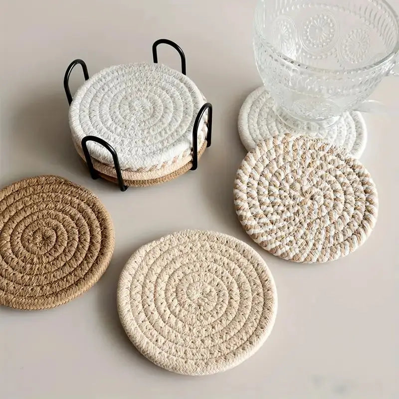 8-Piece Cotton Woven Coaster Set – Cozy Boho Charm for Your Table