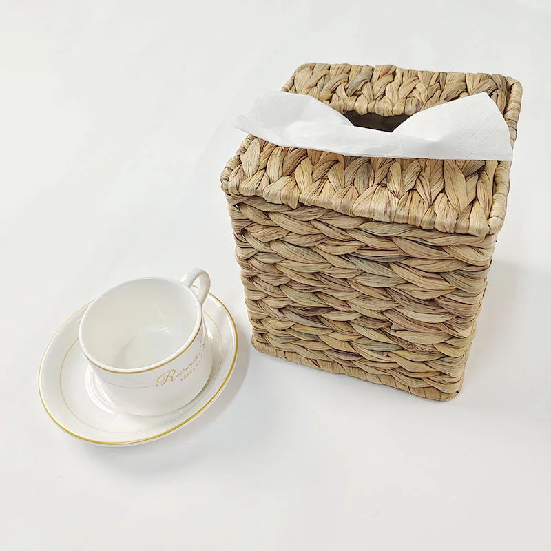Boho Woven Rattan Tissue Box Cover – Natural Elegance for Your Home
